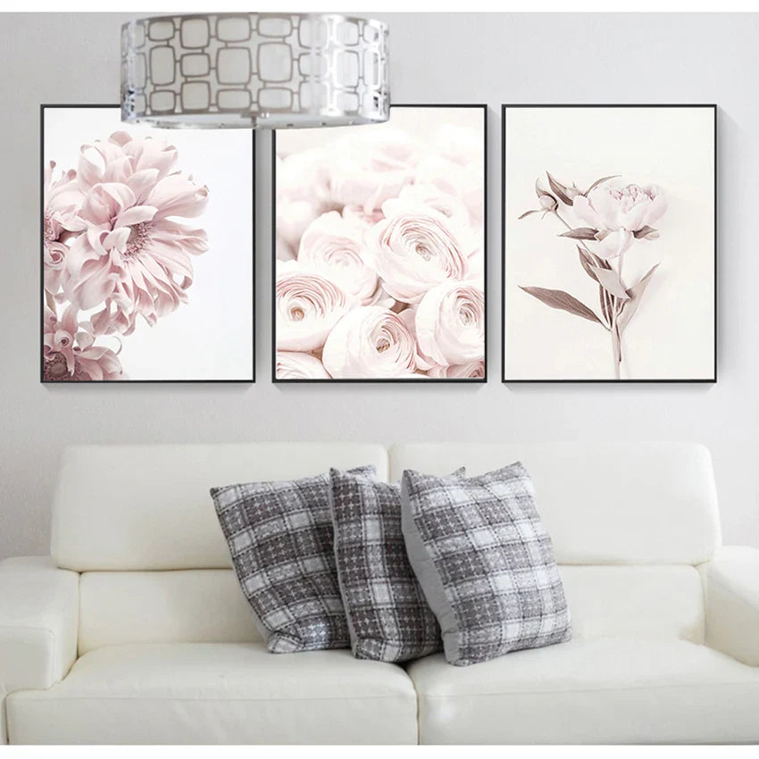 Minimalist Pink Floral Canvas Wall Art