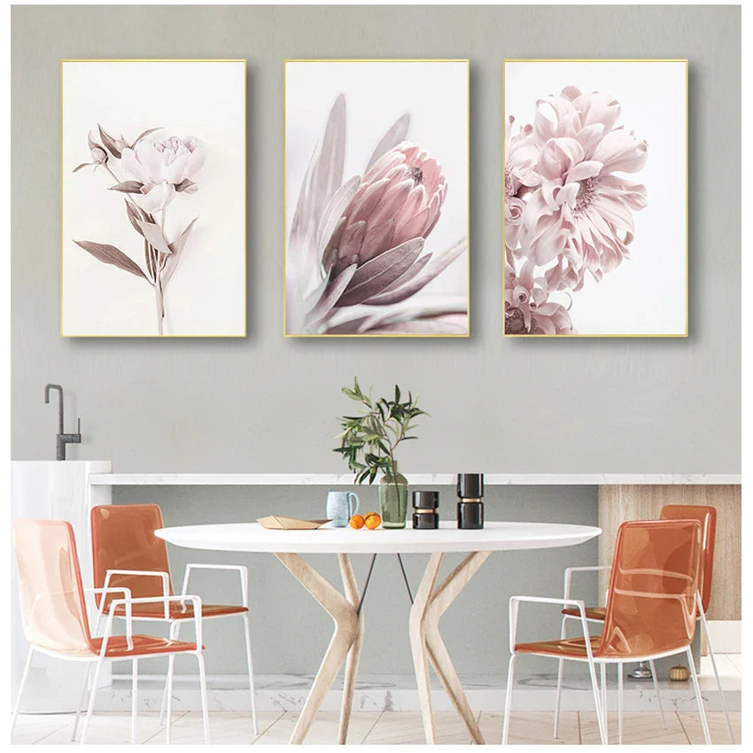Minimalist Pink Floral Canvas Wall Art