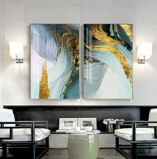 Modern Luxury Golden Blue Jade Abstract Canvas Wall Art