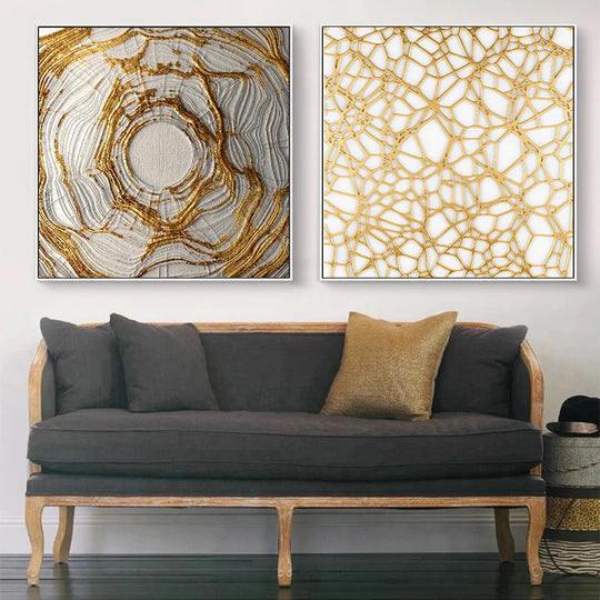 Black Golden Abstract Geometric Square Canvas Wall Art