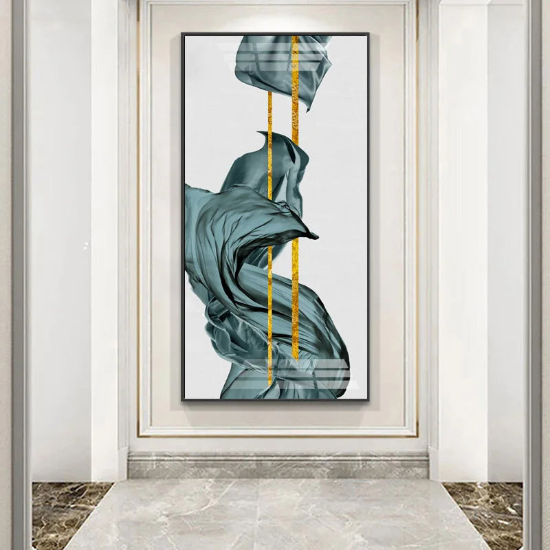 Abstract Golden Flowing Ribbon Canvas Wall Art