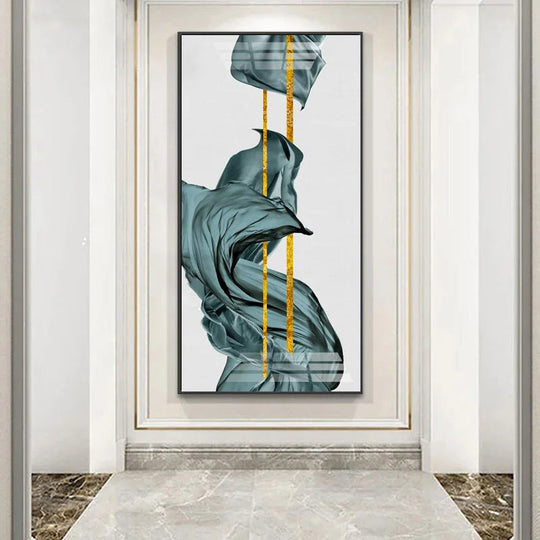Abstract Golden Flowing Ribbon Canvas Wall Art