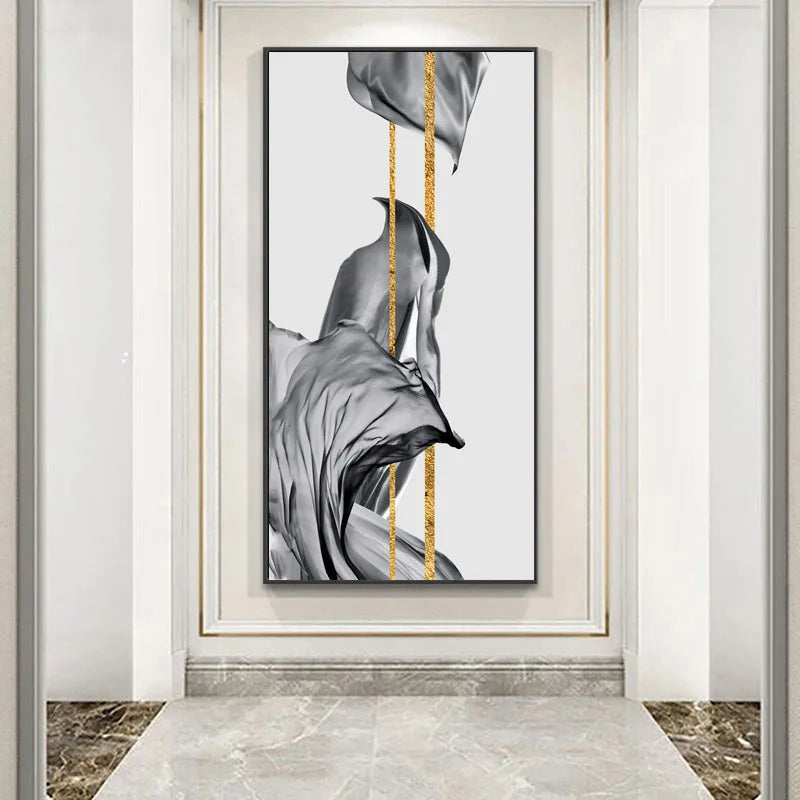 Abstract Golden Flowing Ribbon Canvas Wall Art