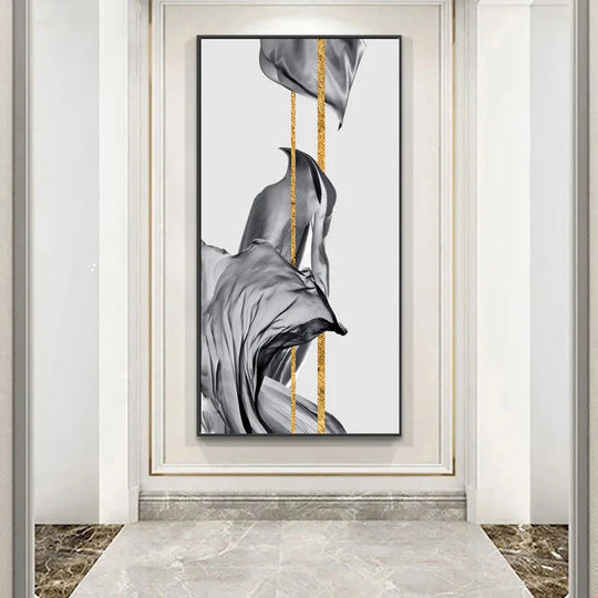 Abstract Golden Flowing Ribbon Canvas Wall Art