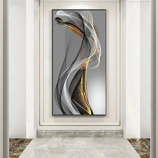 Abstract Golden Flowing Ribbon Canvas Wall Art