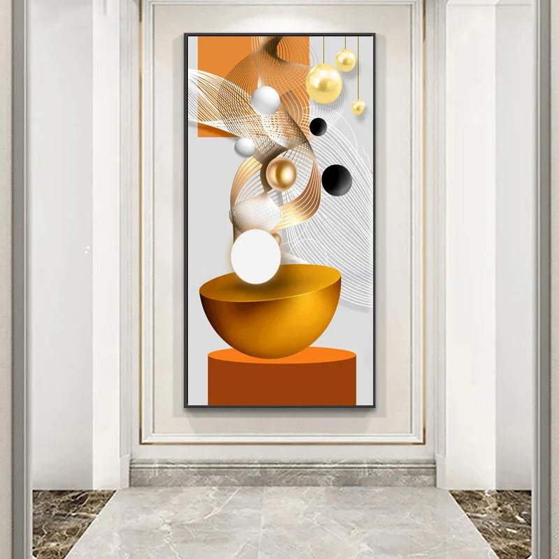 Abstract Golden Flowing Ribbon Canvas Wall Art