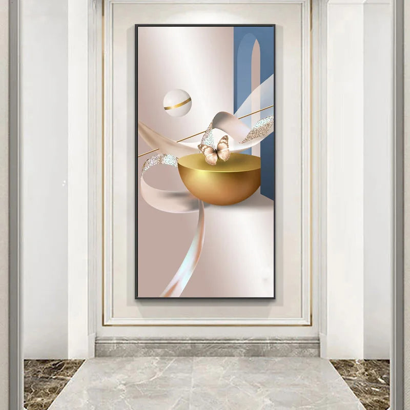 Abstract Golden Flowing Ribbon Canvas Wall Art