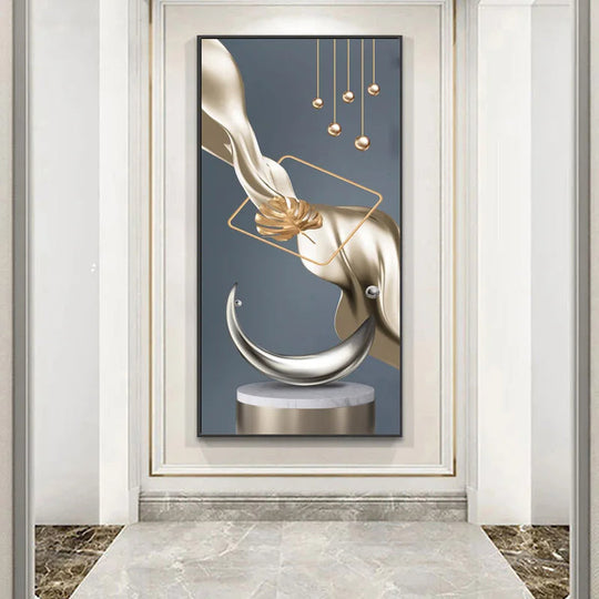 Abstract Golden Flowing Ribbon Canvas Wall Art
