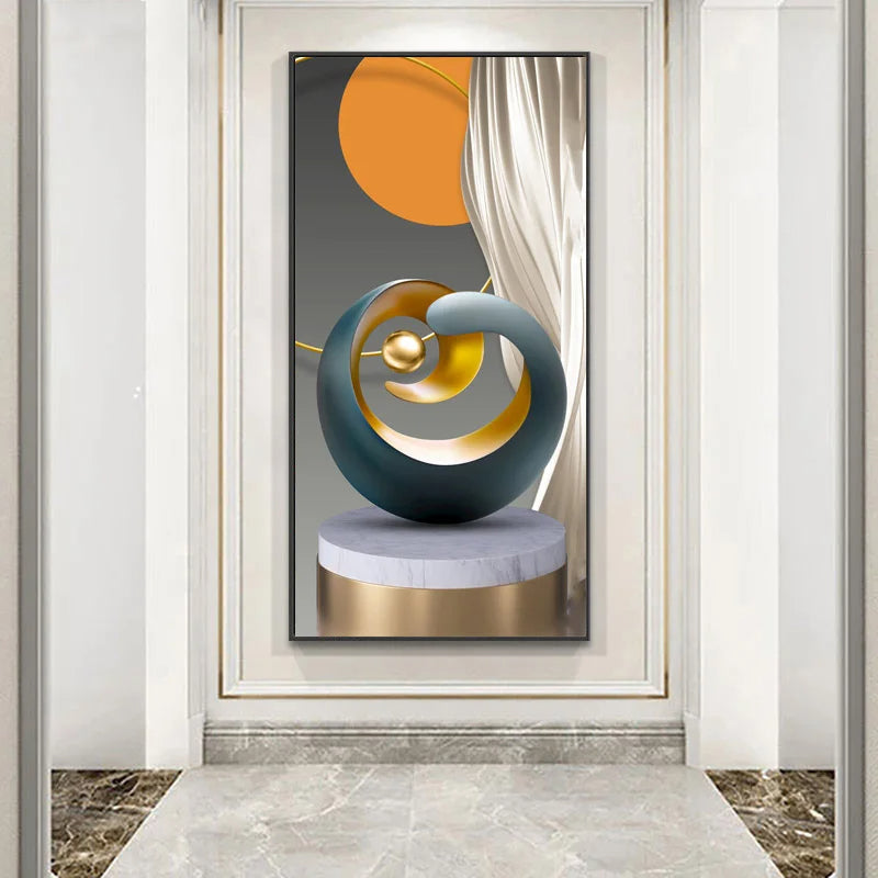 Abstract Golden Flowing Ribbon Canvas Wall Art