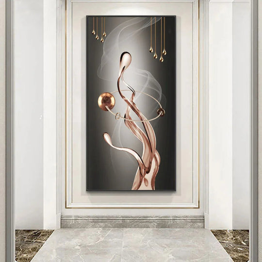 Abstract Golden Flowing Ribbon Canvas Wall Art