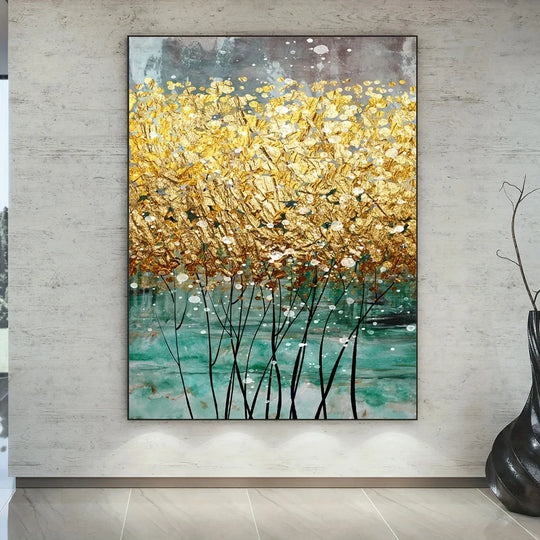 Golden Tree Abstract Canvas Wall Art Print