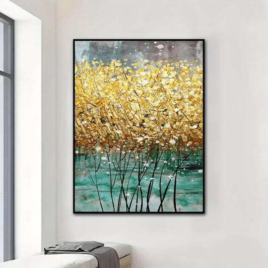 Golden Tree Abstract Canvas Wall Art Print