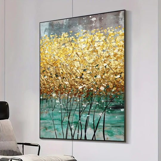 Golden Tree Abstract Canvas Wall Art Print