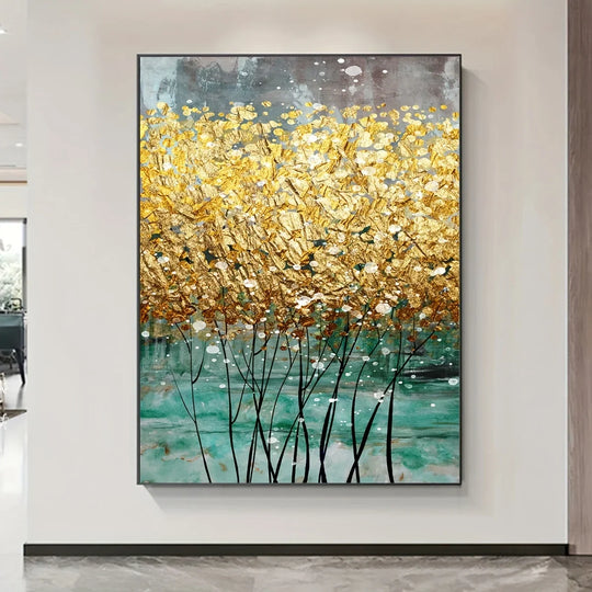 Golden Tree Abstract Canvas Wall Art Print