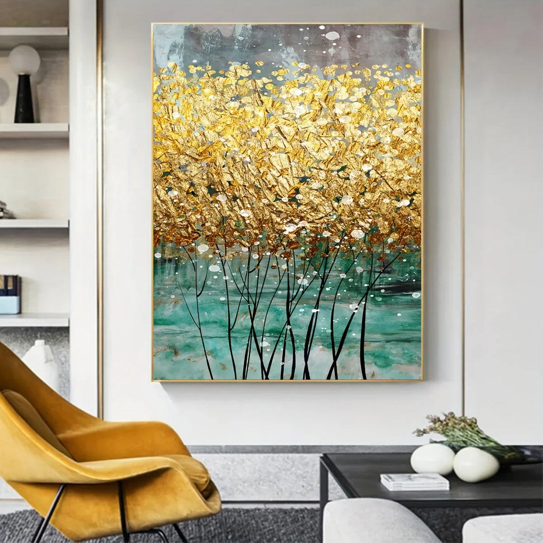 Golden Tree Abstract Canvas Wall Art Print