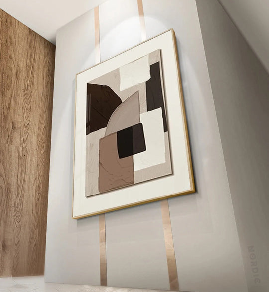 Modern Abstract Beige Geometric Color Block Canvas Wall Art Unframed