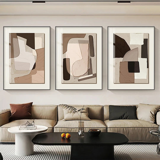 Modern Abstract Beige Geometric Color Block Canvas Wall Art Unframed
