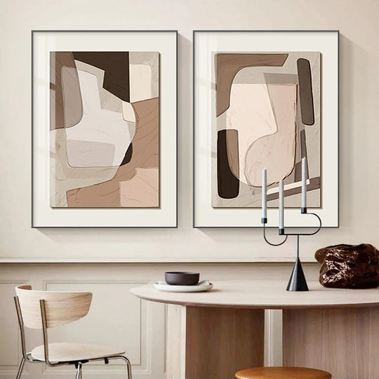 Modern Abstract Beige Geometric Color Block Canvas Wall Art Unframed