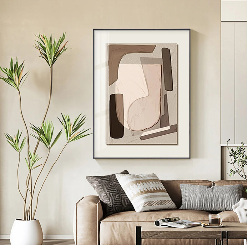 Modern Abstract Beige Geometric Color Block Canvas Wall Art Unframed
