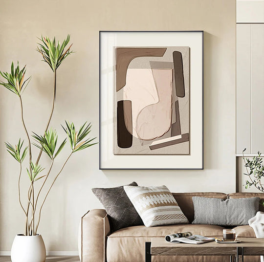 Modern Abstract Beige Geometric Color Block Canvas Wall Art Unframed