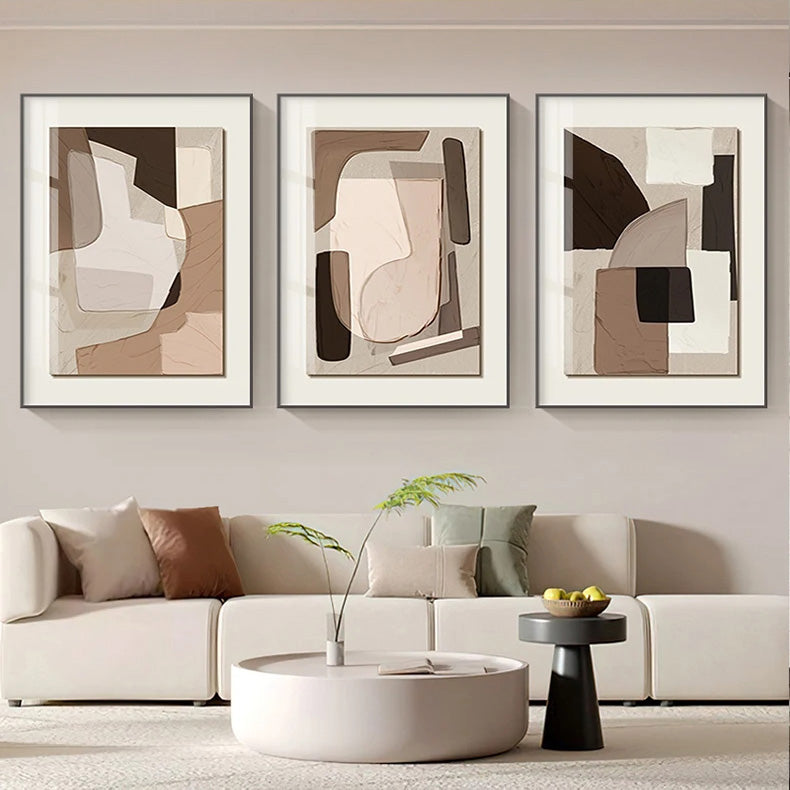 Modern Abstract Beige Geometric Color Block Canvas Wall Art Unframed