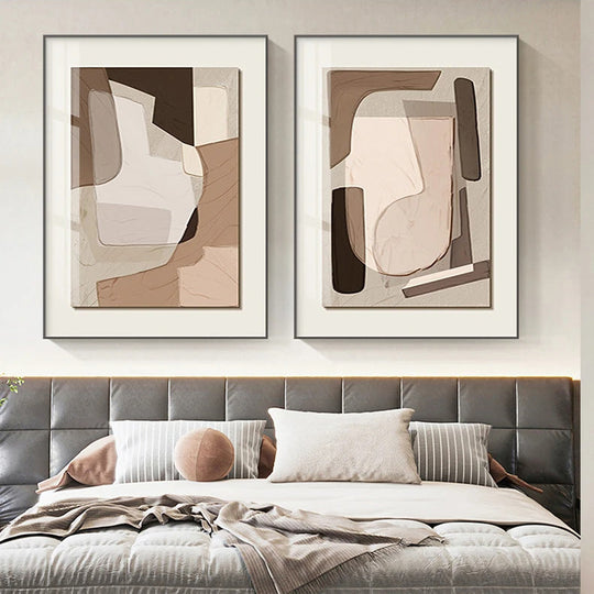 Modern Abstract Beige Geometric Color Block Canvas Wall Art Unframed
