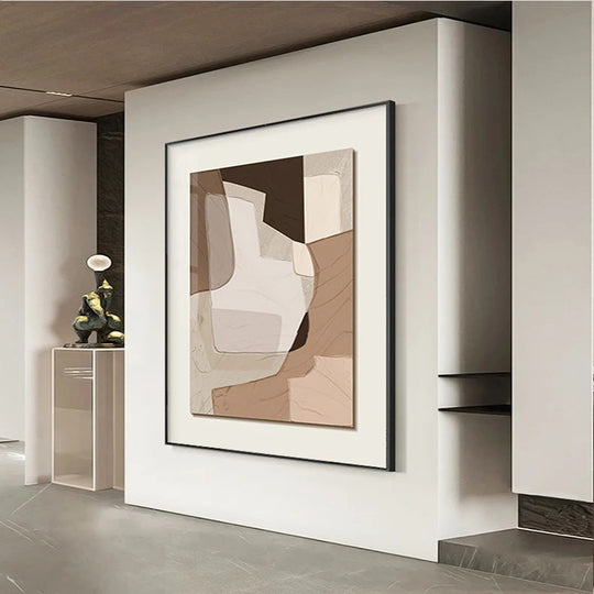 Modern Abstract Beige Geometric Color Block Canvas Wall Art Unframed
