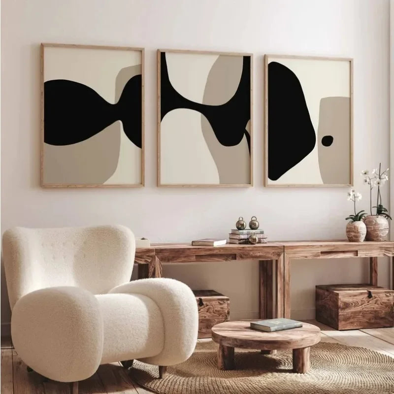 Modern Abstract Black Beige Canvas Wall Art Print