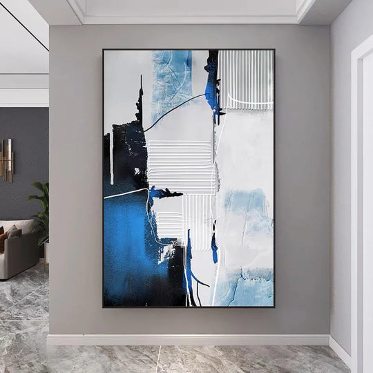 Modern Abstract Black Blue Gray Canvas Wall Art Unframed