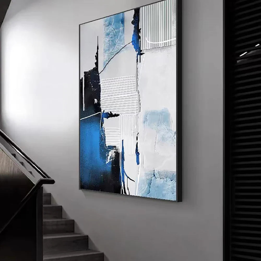 Modern Abstract Black Blue Gray Canvas Wall Art Unframed