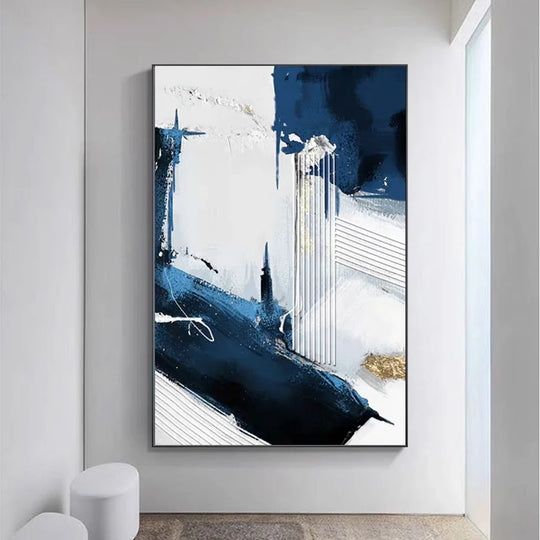 Modern Abstract Black Blue Gray Canvas Wall Art Unframed