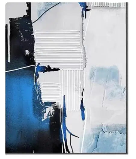 Modern Abstract Black Blue Gray Canvas Wall Art Unframed