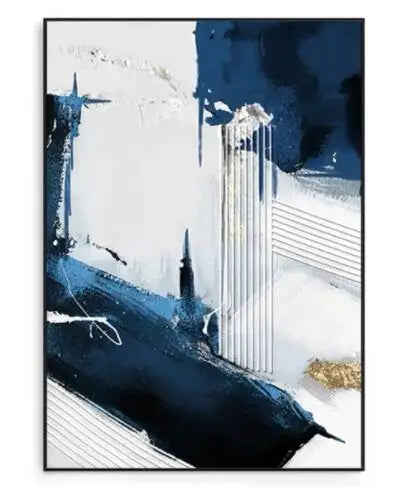 Modern Abstract Black Blue Gray Canvas Wall Art Unframed