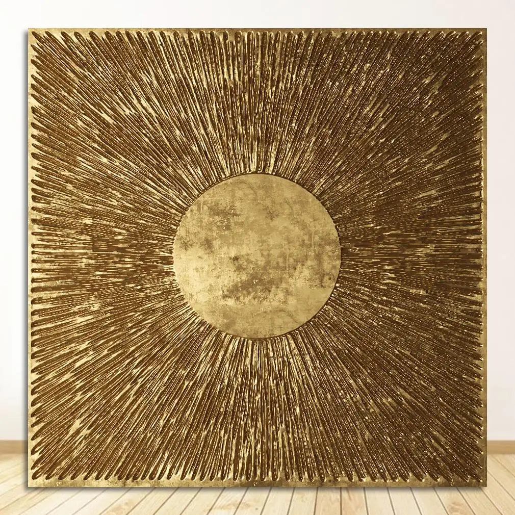 Black Golden Abstract Geometric Square Canvas Wall Art