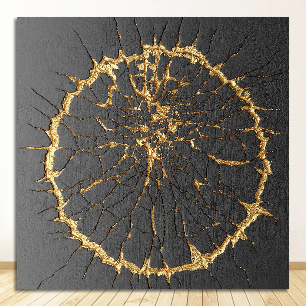 Black Golden Abstract Geometric Square Canvas Wall Art