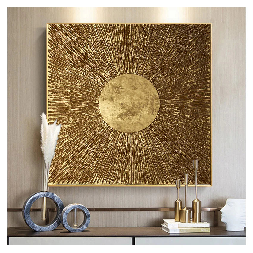 Black Golden Abstract Geometric Square Canvas Wall Art