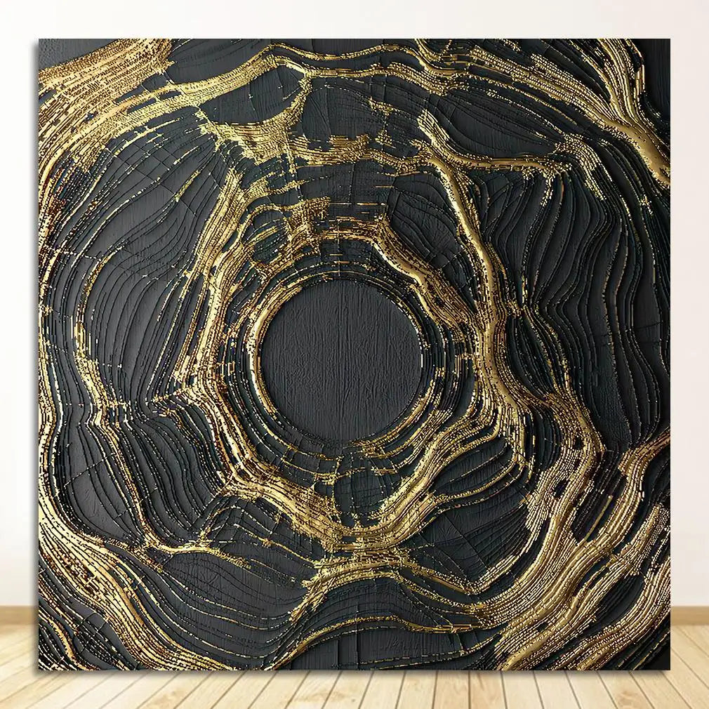 Black Golden Abstract Geometric Square Canvas Wall Art