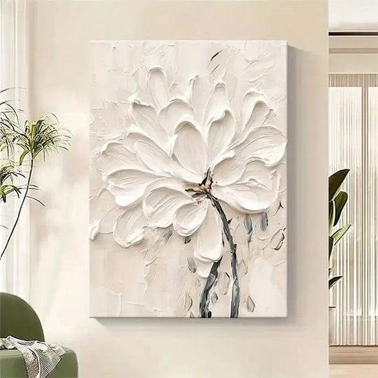 Modern Abstract Creamy White Floral Canvas Wall Art Unframed
