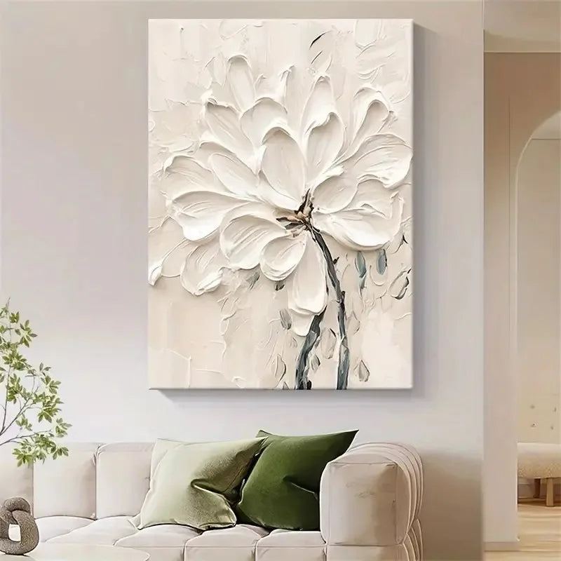 Modern Abstract Creamy White Floral Canvas Wall Art Unframed