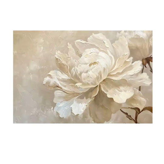 Beige White Abstract Floral Canvas Wall Art Print
