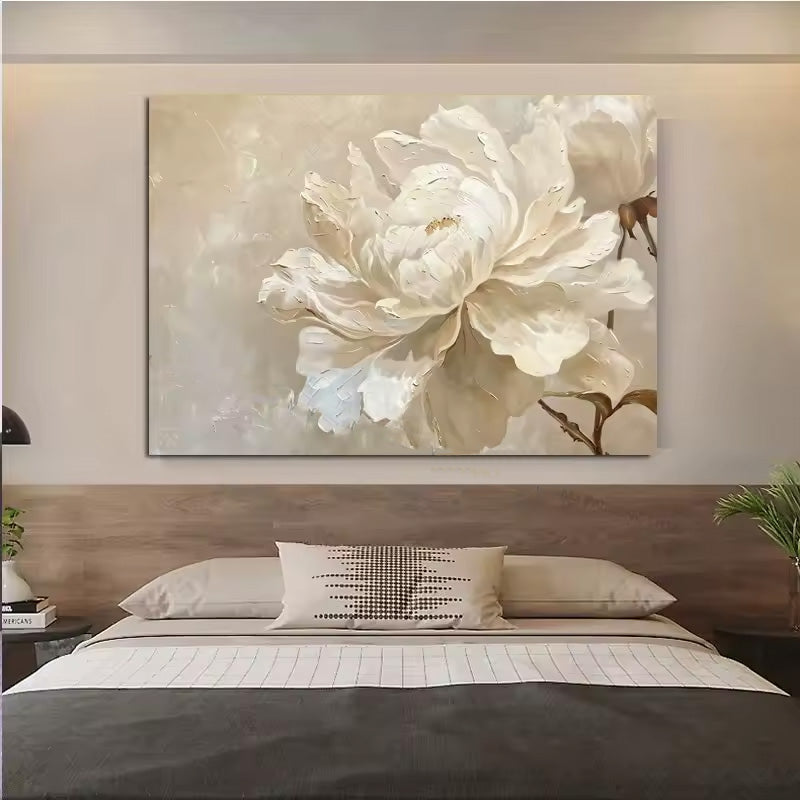Beige White Abstract Floral Canvas Wall Art Print