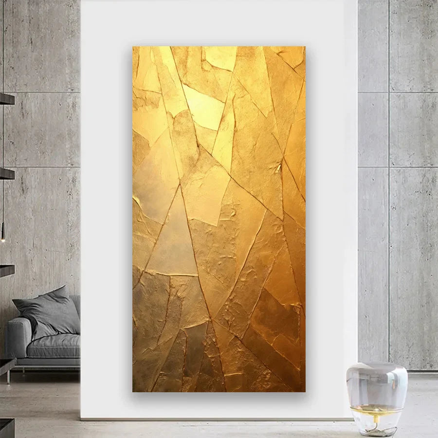 Modern Abstract Golden Color Block Canvas Wall Art