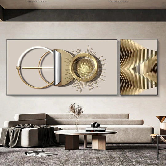 Modern Abstract Golden Sun Moon Geometric Canvas Wall Art