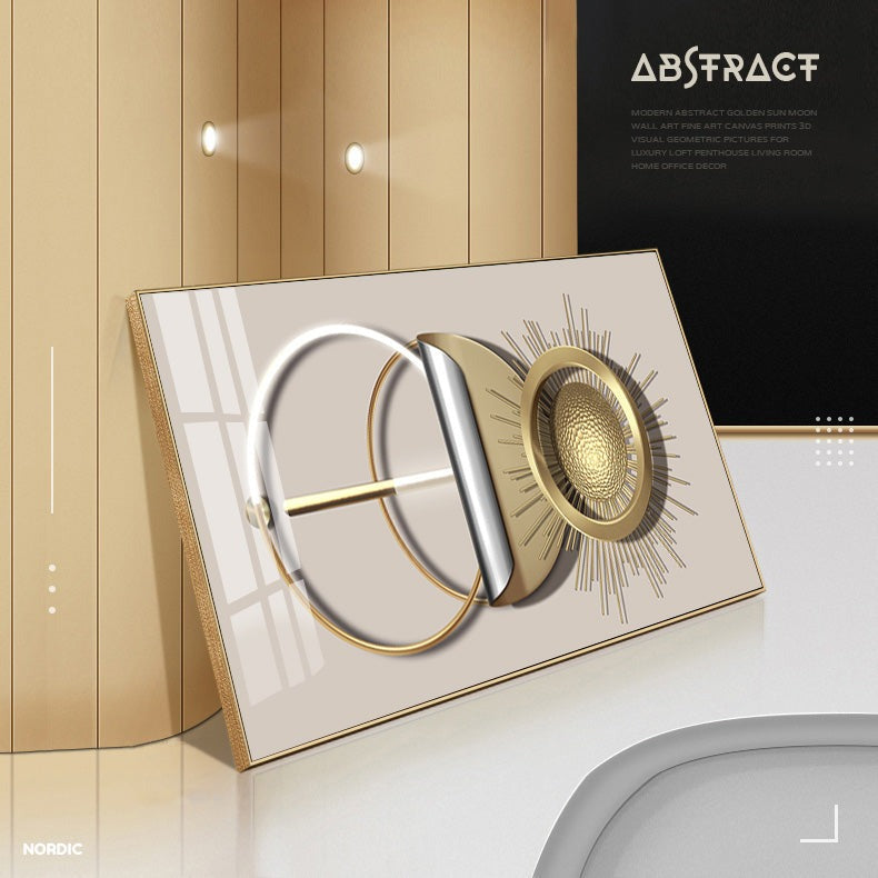 Modern Abstract Golden Sun Moon Geometric Canvas Wall Art