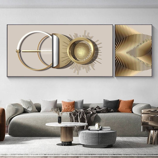 Modern Abstract Golden Sun Moon Geometric Canvas Wall Art