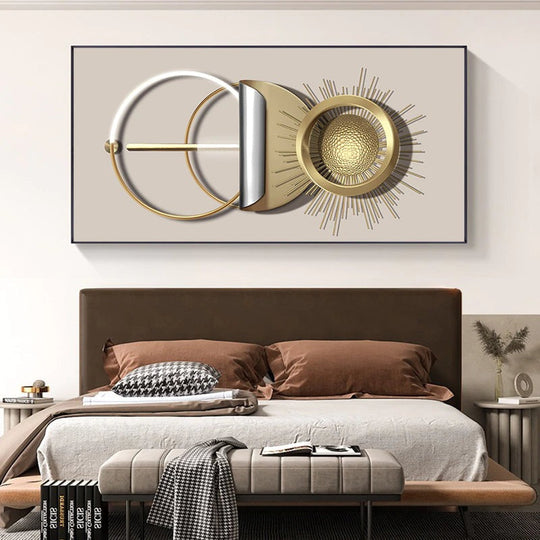 Modern Abstract Golden Sun Moon Geometric Canvas Wall Art