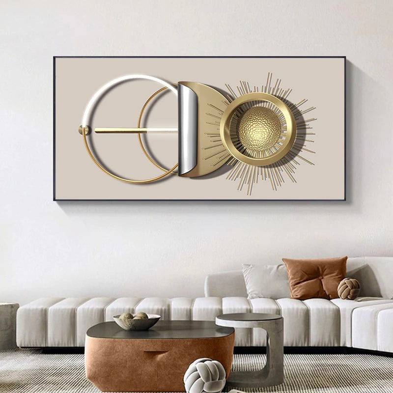 Modern Abstract Golden Sun Moon Geometric Canvas Wall Art