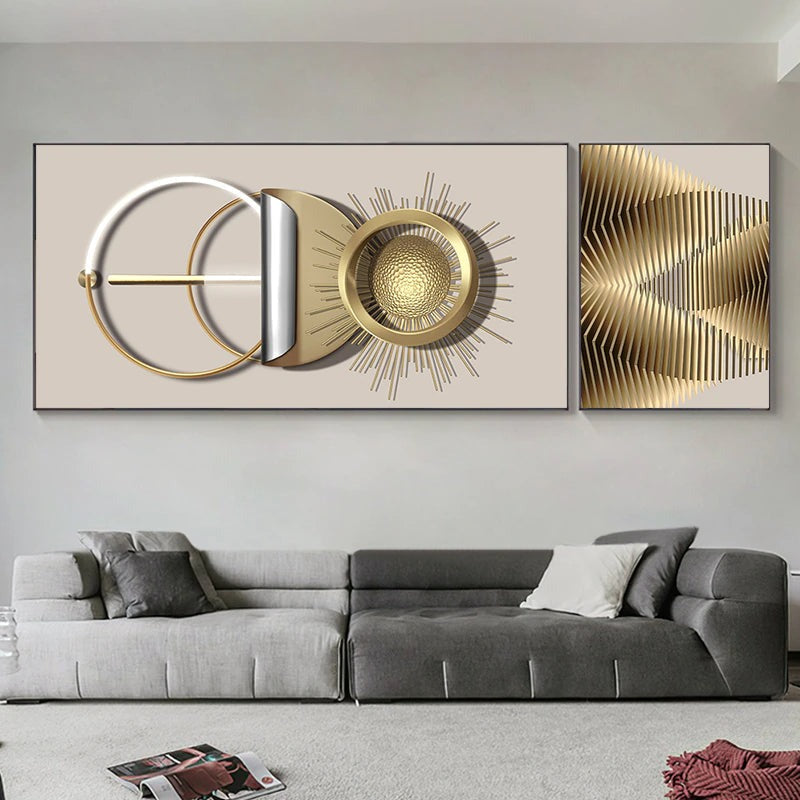 Modern Abstract Golden Sun Moon Geometric Canvas Wall Art