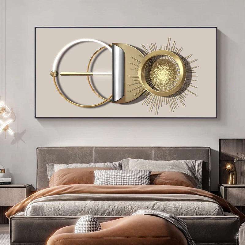 Modern Abstract Golden Sun Moon Geometric Canvas Wall Art