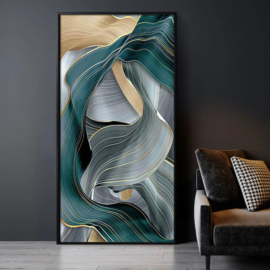 Green Silk Flowing Abstract Canvas Wall Art